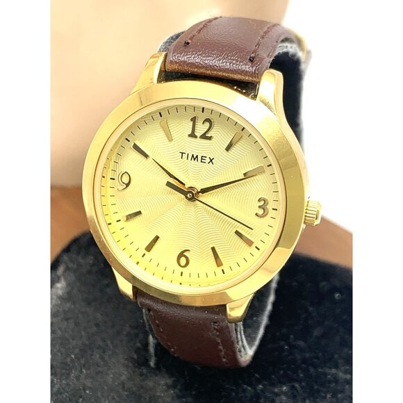 Timex Women's Watch TW2V36000 Quartz Gold Brown Leather Band 32mm - Picture 1 of 13